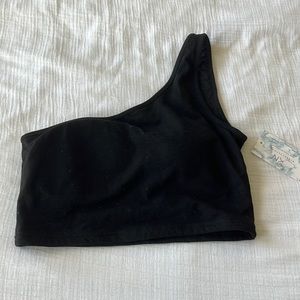 Klassy Network One-Shoulder Crop Tank, Built-in Bra, Sz XL